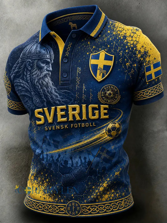 Retro svensk fotbollsfanart-print avslappnad pikétröja - A / S