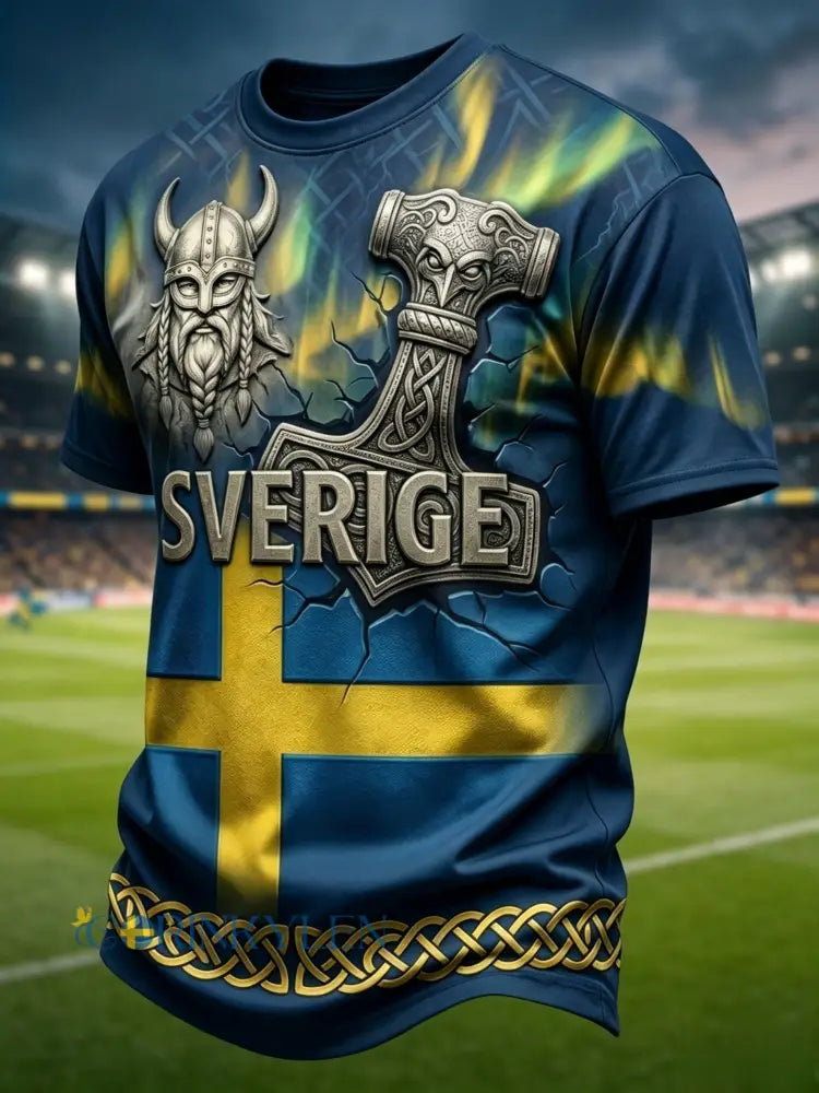 Retro svensk fotbollsfanart-print avslappnad t-shirt - blå / S