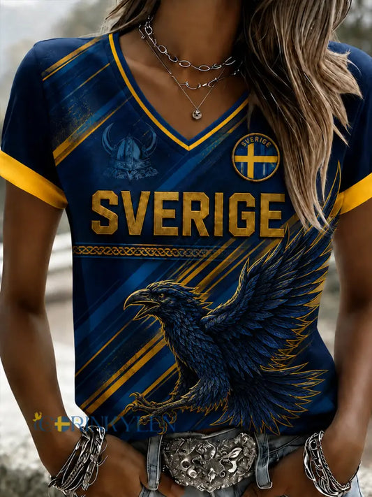 Retro svensk fotbollsfanart-print avslappnad v-ringad topp - A / S