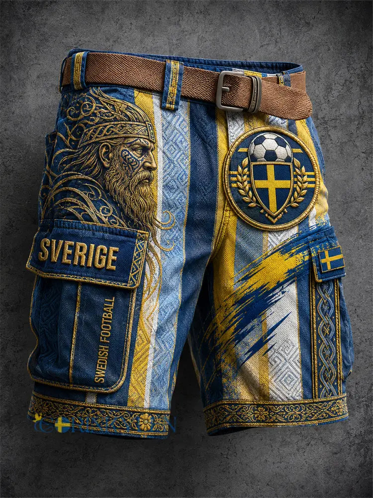 Retro svensk fotbollsfanart-print avslappnade arbetsshorts - A / M