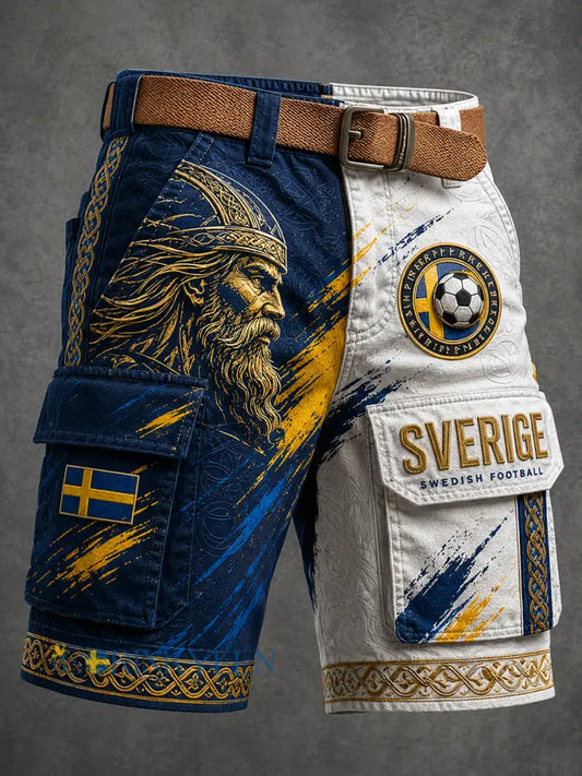 Retro svensk fotbollsfanart-print avslappnade arbetsshorts - A / M
