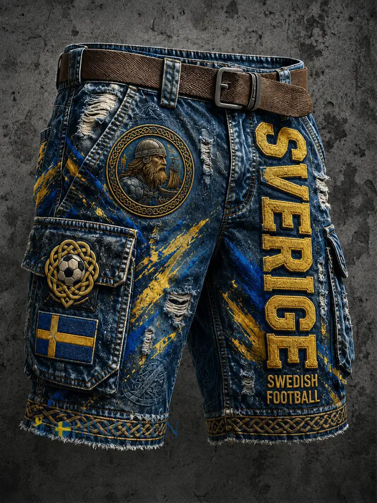 Retro svensk fotbollsfanart-print avslappnade arbetsshorts - A / M