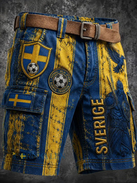 Retro svensk fotbollsfanart-print avslappnade cargoshorts - A / M