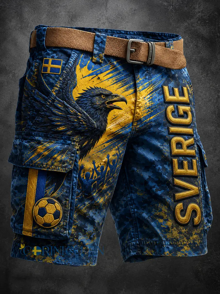 Retro svensk fotbollsfanart-print avslappnade cargoshorts - A / M
