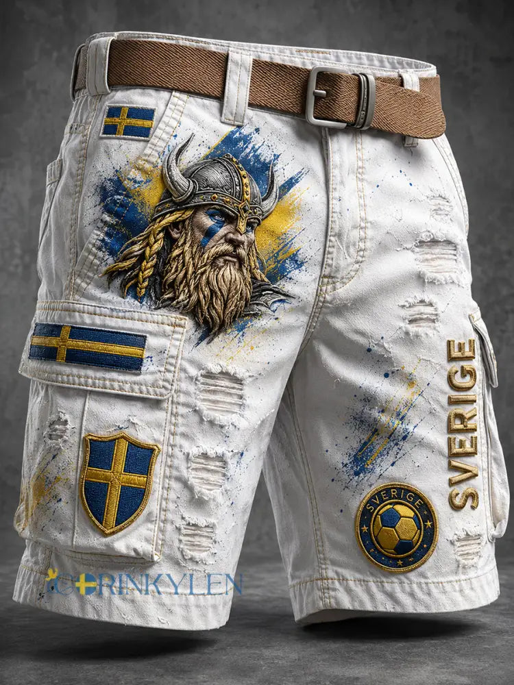 Retro svensk fotbollsfanart-print avslappnade cargoshorts - A / M