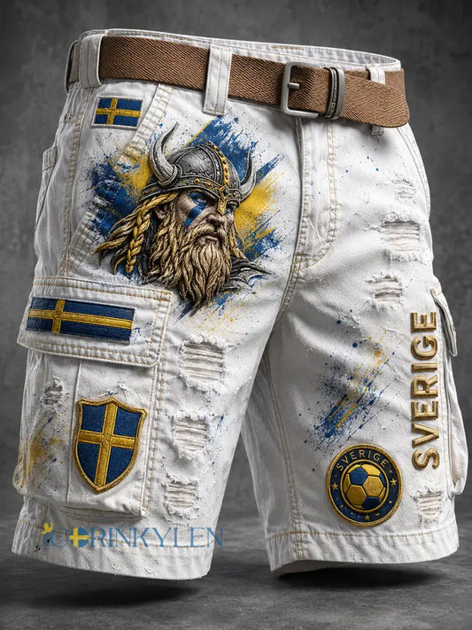Retro svensk fotbollsfanart-print avslappnade cargoshorts - A / M