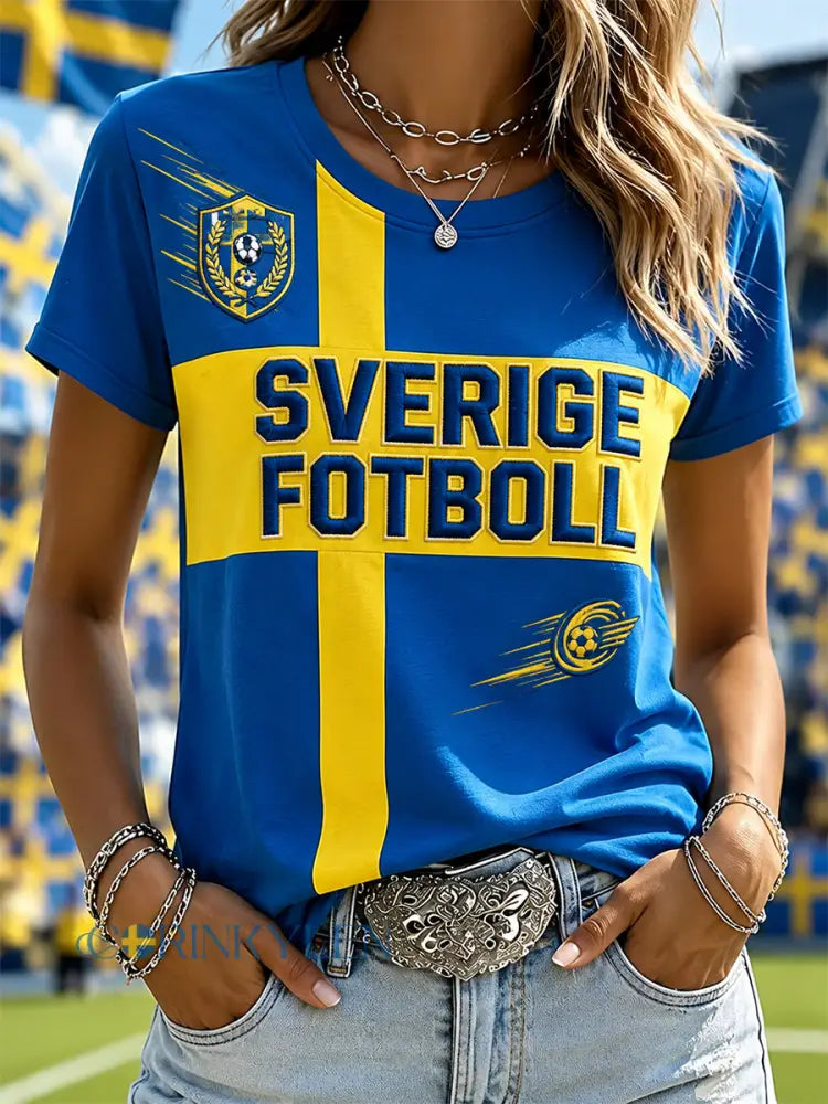Retro Svensk fotbollsfläkt konst Skriv ut Casual T-shirt - A / S