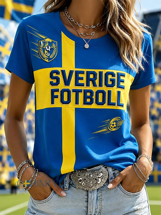 Retro Svensk fotbollsfläkt konst Skriv ut Casual T-shirt - A / S