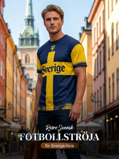 Retro svensk fotbollsflagga märke avslappnad kortärmad t-shirt