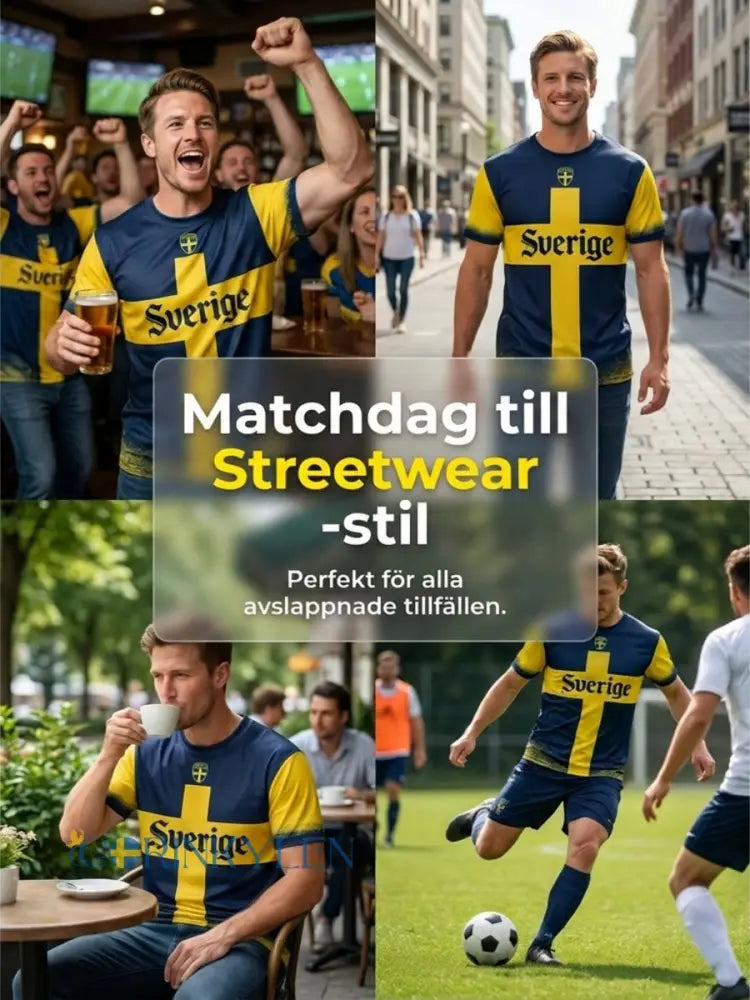 Retro svensk fotbollsflagga märke avslappnad kortärmad t-shirt