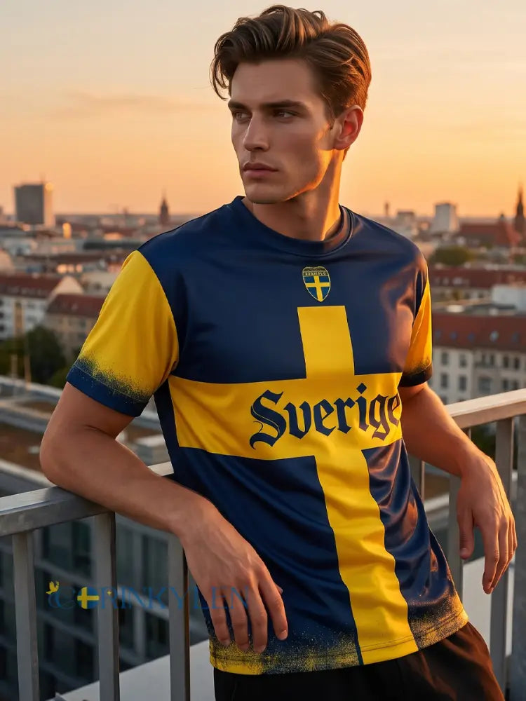 Retro svensk fotbollsflagga märke avslappnad kortärmad t-shirt