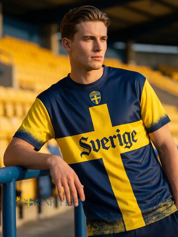 Retro svensk fotbollsflagga märke avslappnad kortärmad t-shirt