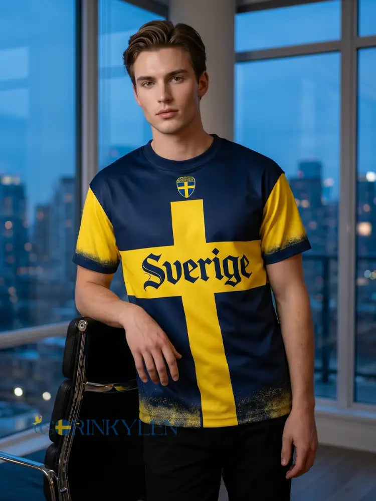 Retro svensk fotbollsflagga märke avslappnad kortärmad t-shirt