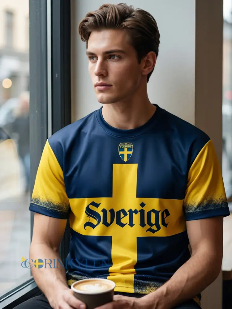 Retro svensk fotbollsflagga märke avslappnad kortärmad t-shirt