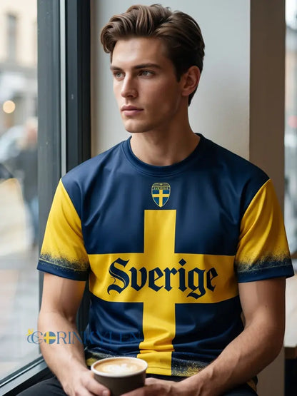 Retro svensk fotbollsflagga märke avslappnad kortärmad t-shirt