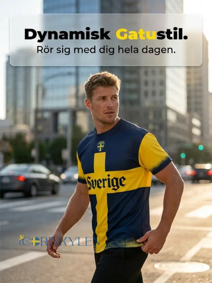 Retro svensk fotbollsflagga märke avslappnad kortärmad t-shirt