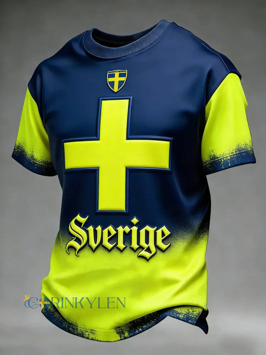 Retro svensk fotbollsflagga märke avslappnad kortärmad t-shirt - blå / S