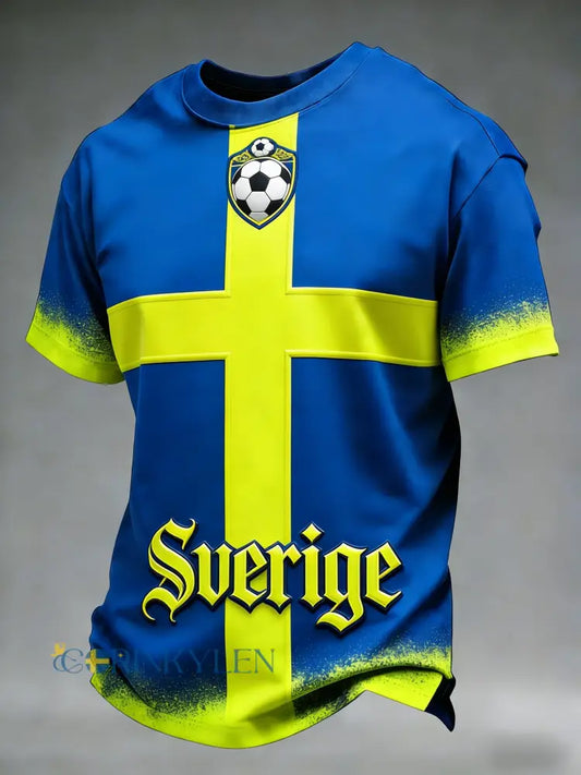 Retro svensk fotbollsflagga märke avslappnad kortärmad t-shirt - blå / S