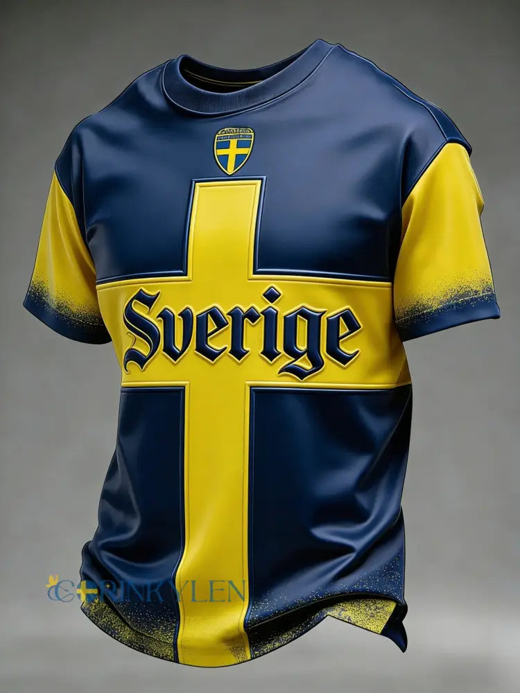 Retro svensk fotbollsflagga märke avslappnad kortärmad t-shirt - blå / S