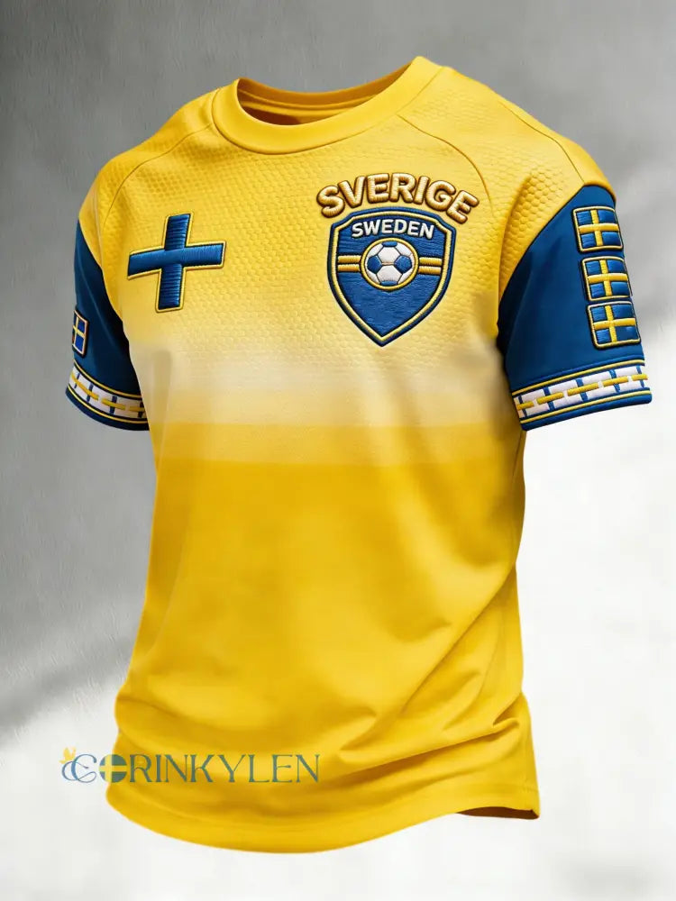 Retro svensk fotbollsflagga märke avslappnad kortärmad t-shirt - gul / S