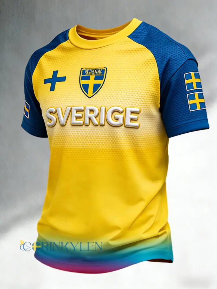 Retro svensk fotbollsflagga märke avslappnad kortärmad t-shirt - gul / S