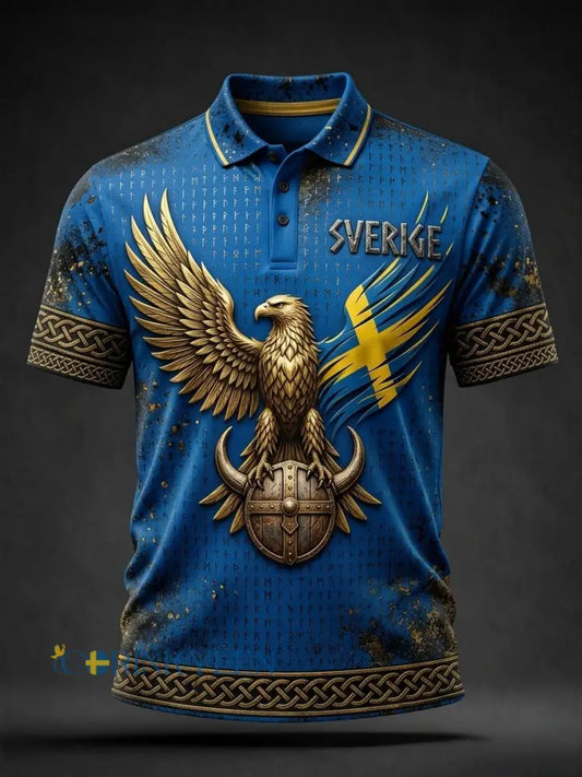 Retro svensk fotbollsflagga-märke avslappnad pikétröja - blå / S