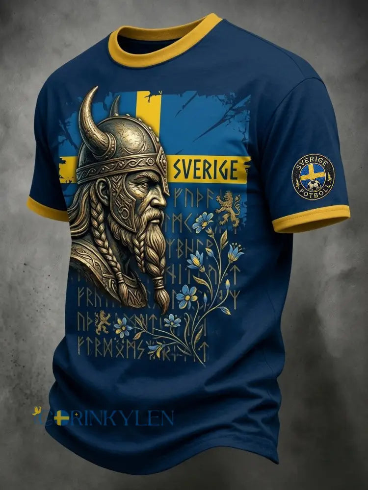 Retro svensk fotbollslagsmärke avslappnad t-shirt med korta ärmarna - blå / S