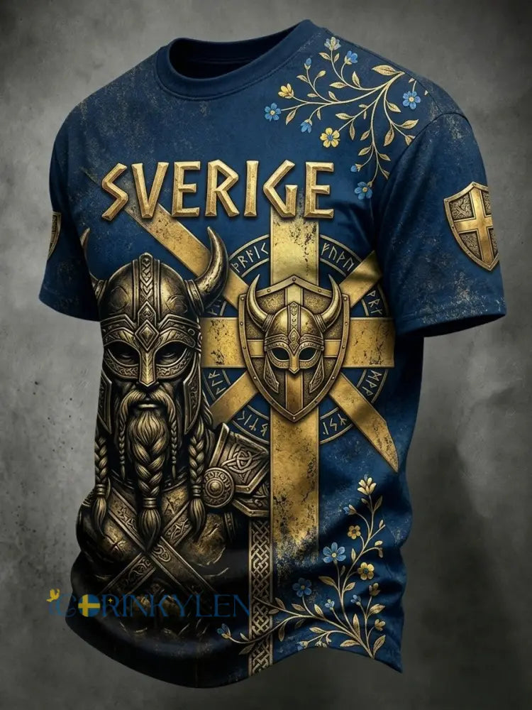 Retro svensk fotbollslagsmärke avslappnad t-shirt med korta ärmarna - blå / S