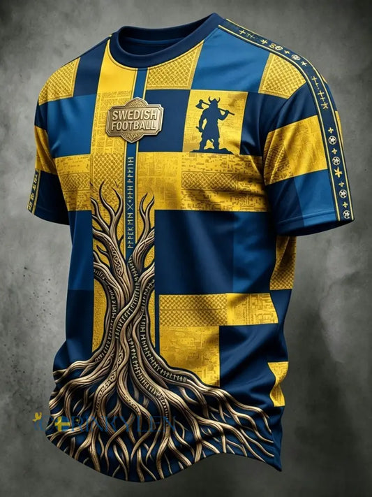 Retro svensk fotbollslagsmärke avslappnad t-shirt med korta ärmarna - blå / S