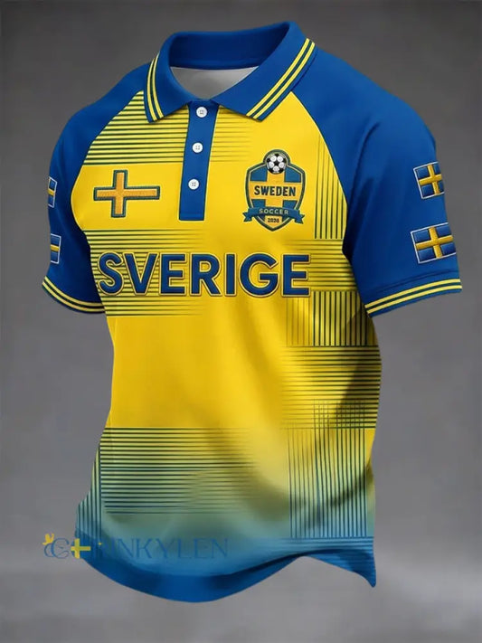Retro svensk fotbollspatchworkavslappnad polotröja 2026 - blå / S