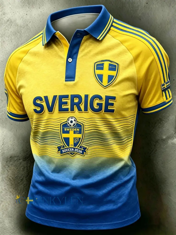 Retro svensk fotbollsstil 2026 lappad luftig pikétröja - gul / S