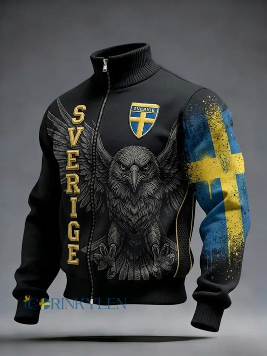 Retro svensk fotbollssupporter avslappnad sportig jacka med ståkrage - svart / S