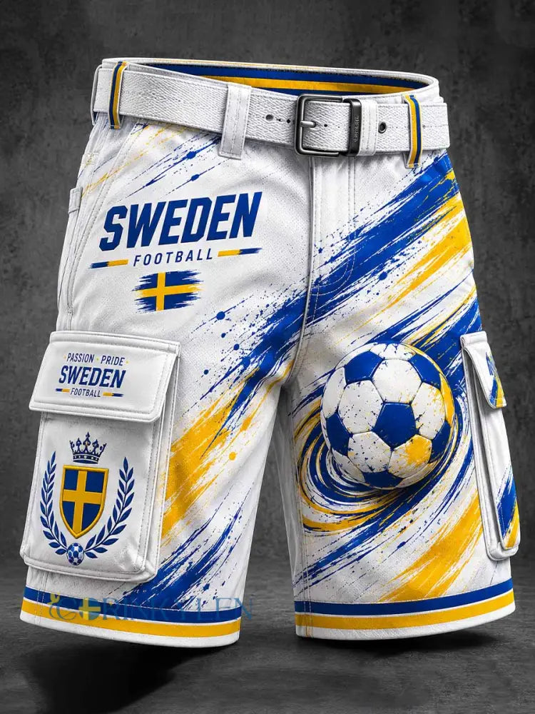 Retro svensk fotbollssupporter som hejar konsttryck avslappnad kort stil - A / M