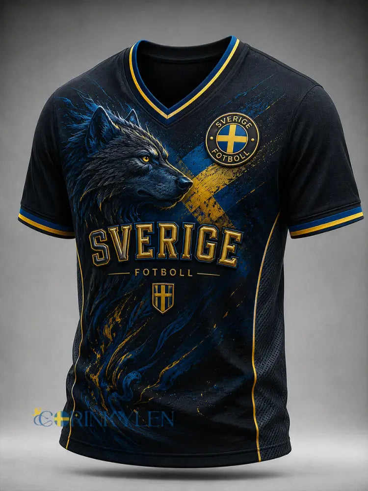 Retro svensk fotbollssupporter som hejar konsttryck avslappnad t-shirt - A / S
