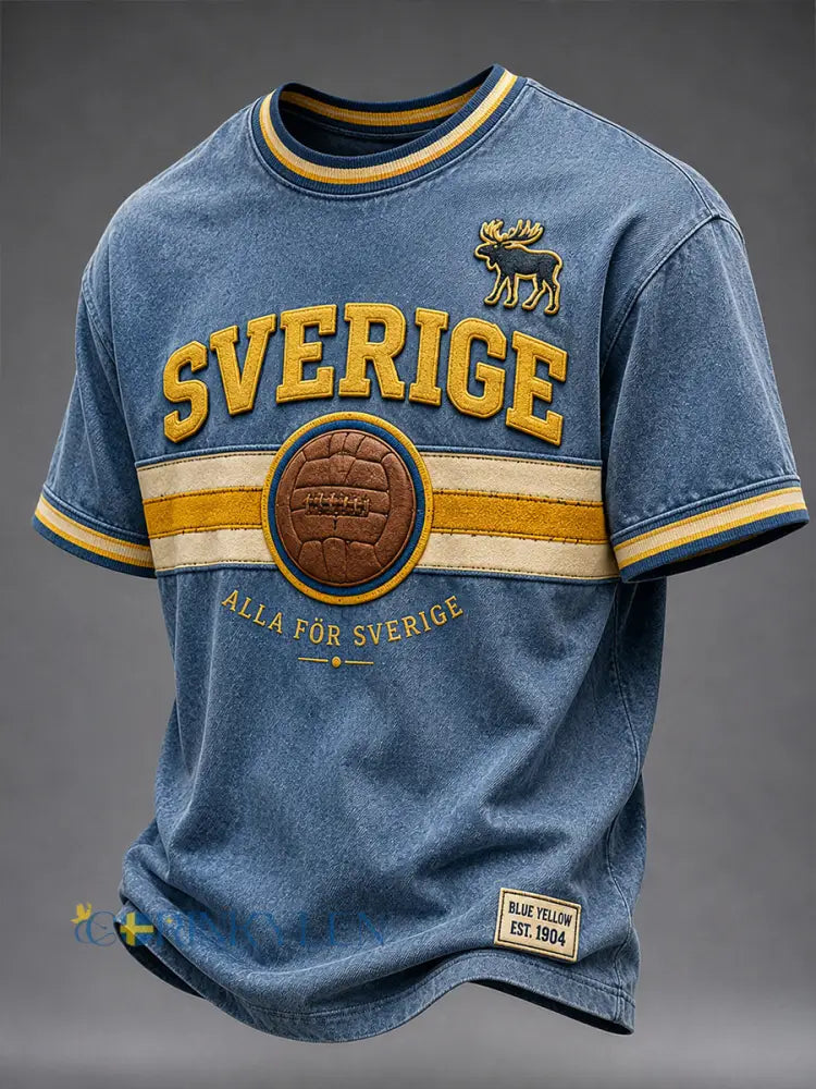 Retro svensk fotbollssupporter som hejar konsttryck avslappnad t-shirt - A / S