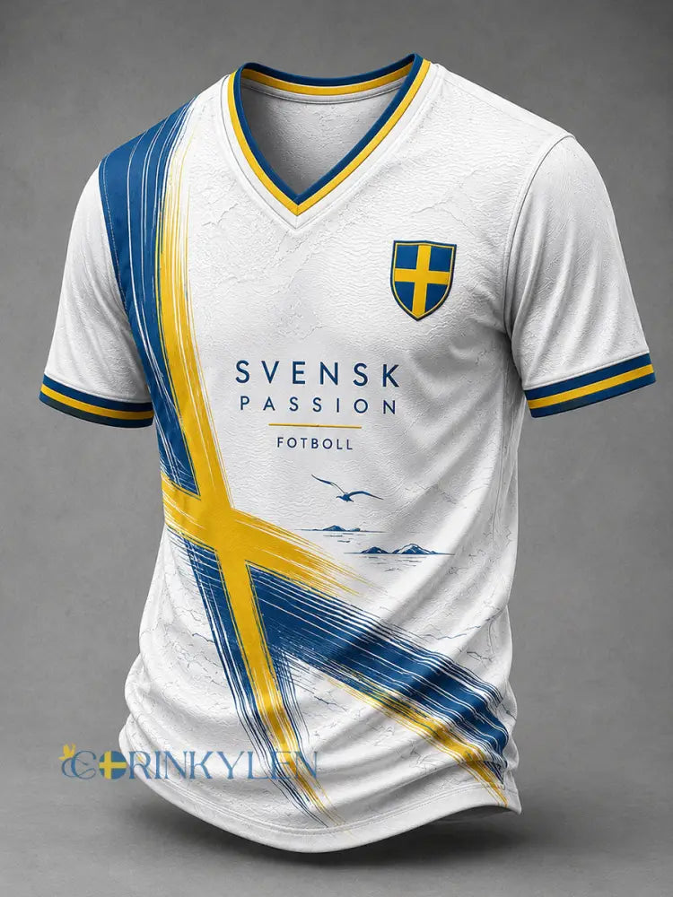 Retro svensk fotbollssupporter som hejar konsttryck avslappnad t-shirt - A / S
