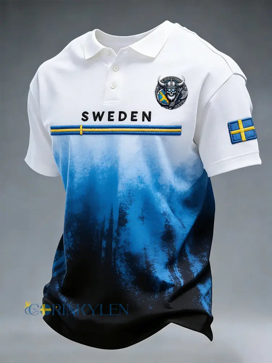 Retro svensk konststilstryck avslappnad polotröja - A / S