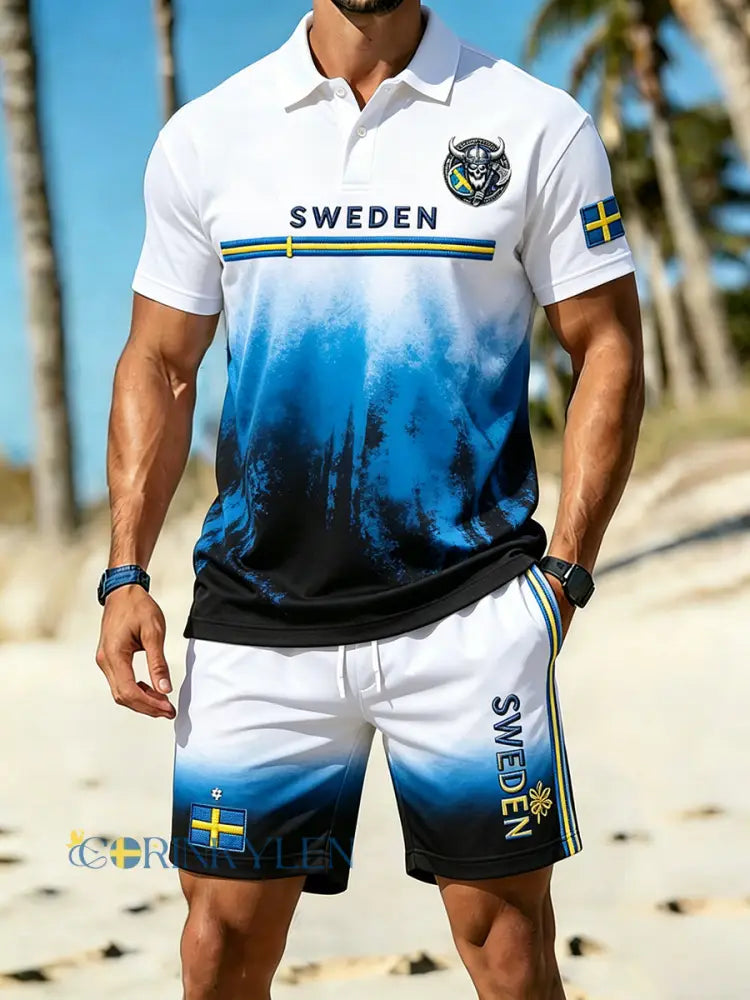 Retro svensk konststiltryck avslappnat polo- och shortsset - A / S