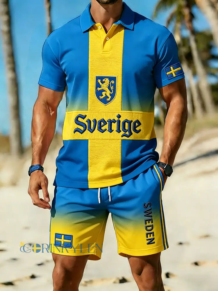 Retro svensk konststiltryck avslappnat polo- och shortsset - A / S