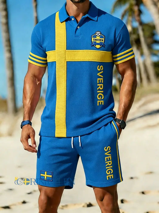 Retro svensk konststiltryck avslappnat polo- och shortsset - A / S