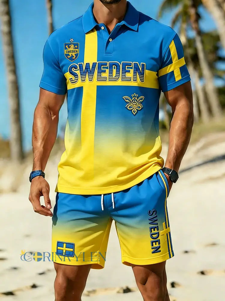 Retro svensk konststiltryck avslappnat polo- och shortsset - A / S