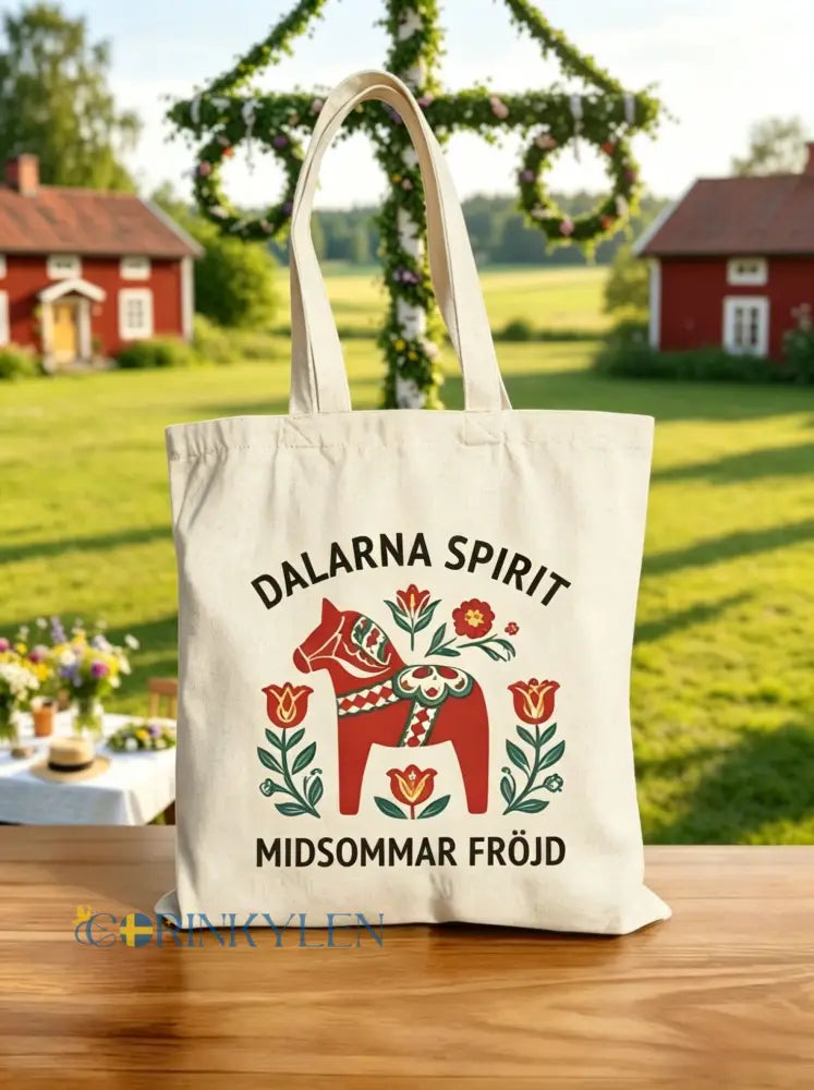 Retro svensk midsommarfolkblommig canvasväska - Aprikot / ONE