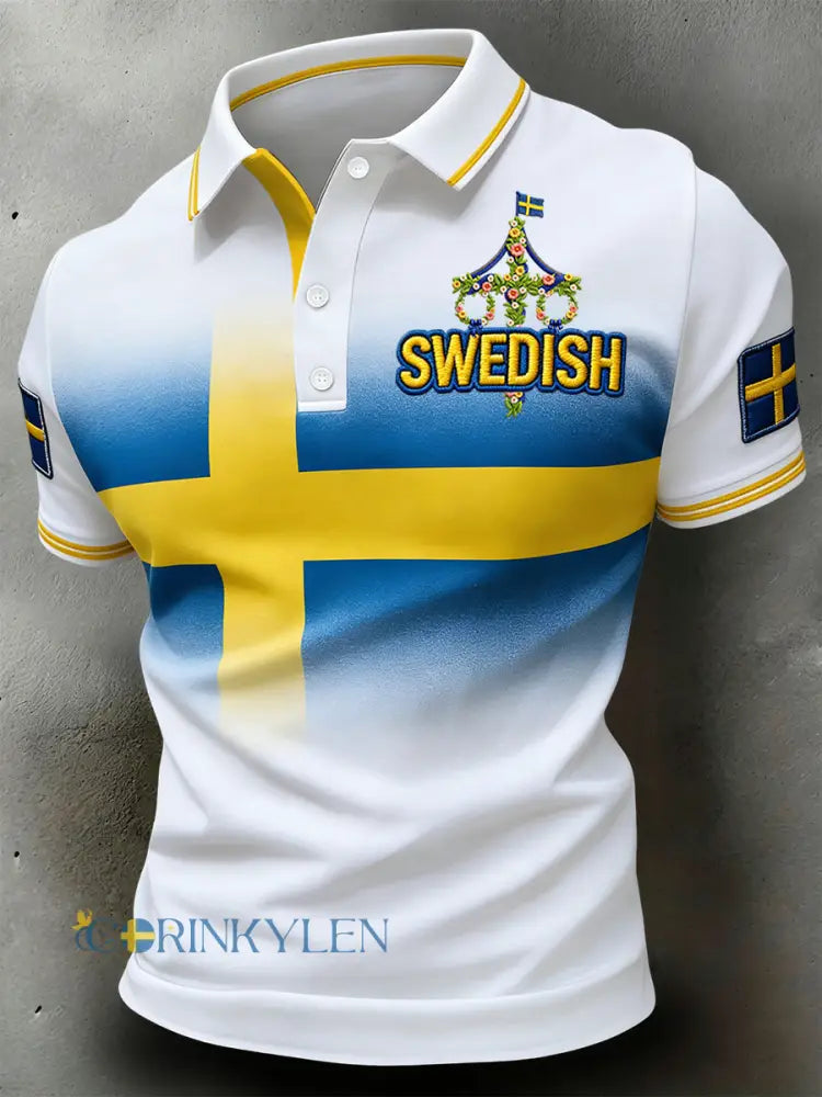 Retro svensk midsommargradient avslappnad polotröja - vitt / S