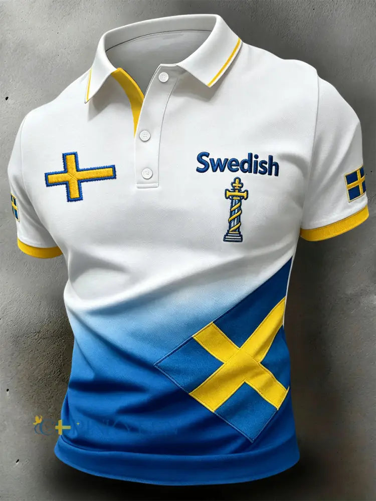 Retro svensk midsommargradient konstpolo-kläder - vitt / S