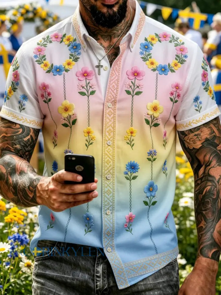 Retro svensk midsommarkonsttryck avslappnad tröja - A / S