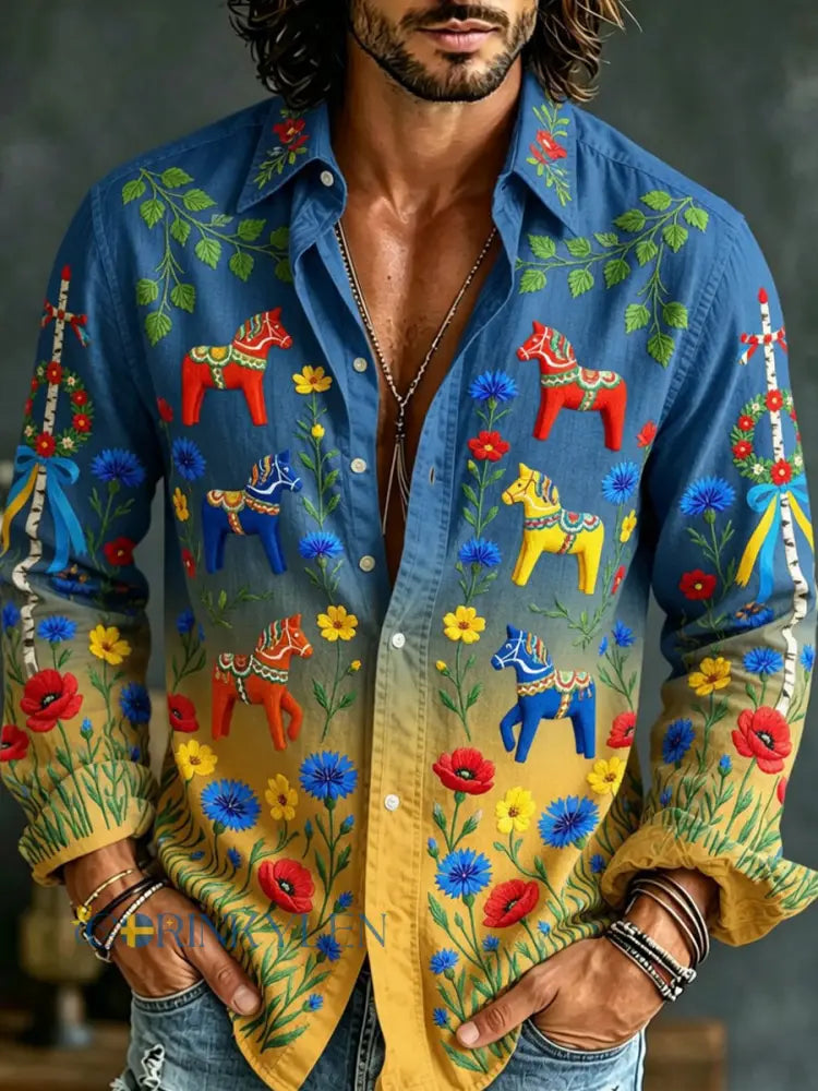 Retro svensk midsommarkonsttryck avslappnad tröja - A / S