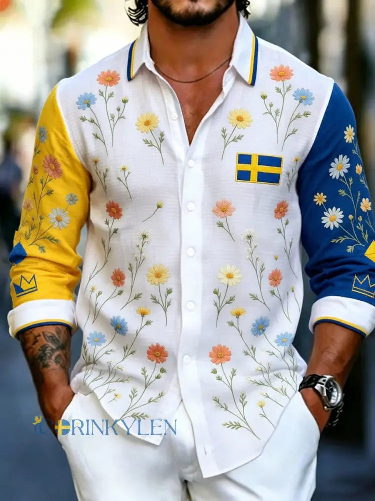 Retro svensk midsommarkonsttryck avslappnad tröja - A / S