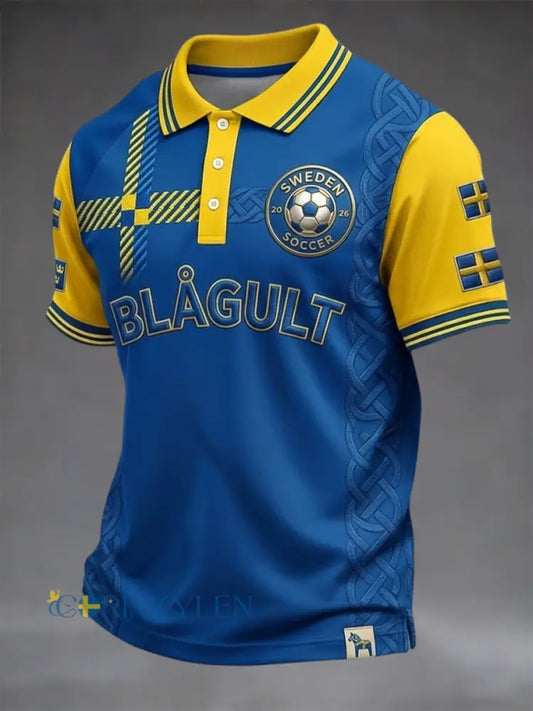 Retro Sverige 2026 Fotbollsminnespolo i casual-stil - blå / S
