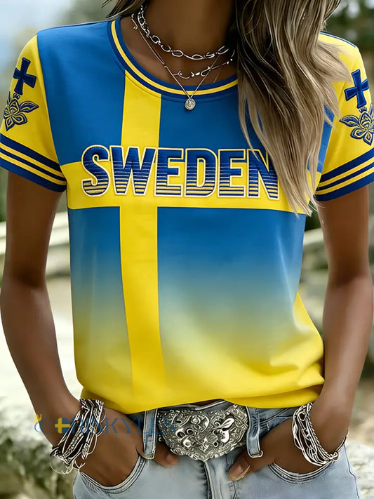 Retro Swedish Art-Inspired Printed Casual Top - A / S
