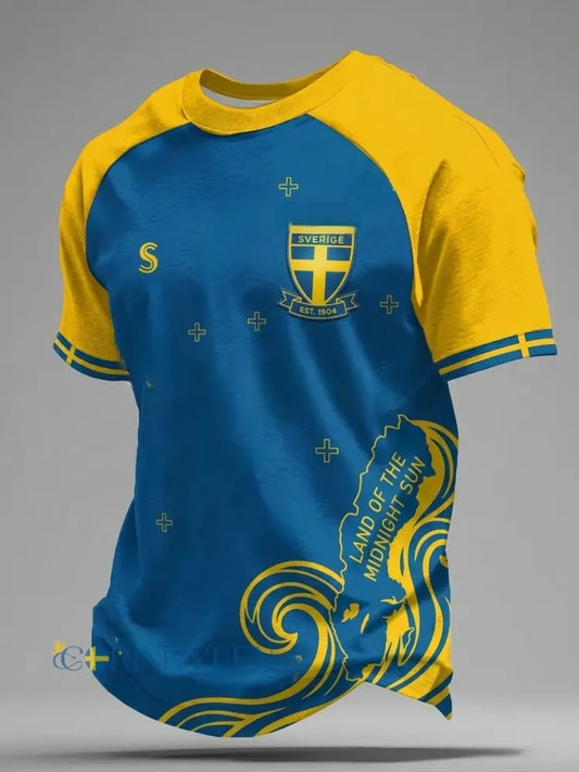 Retro viking svensk flagga märke avslappnad kortärmad t-shirt - blå / S